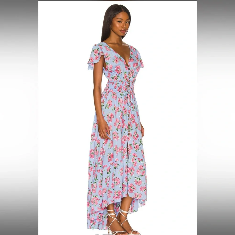 Tiare Hawaii New Moon Maxi Dress | Hibiscus Bouquet Baby Blue - Picture 3 of 14